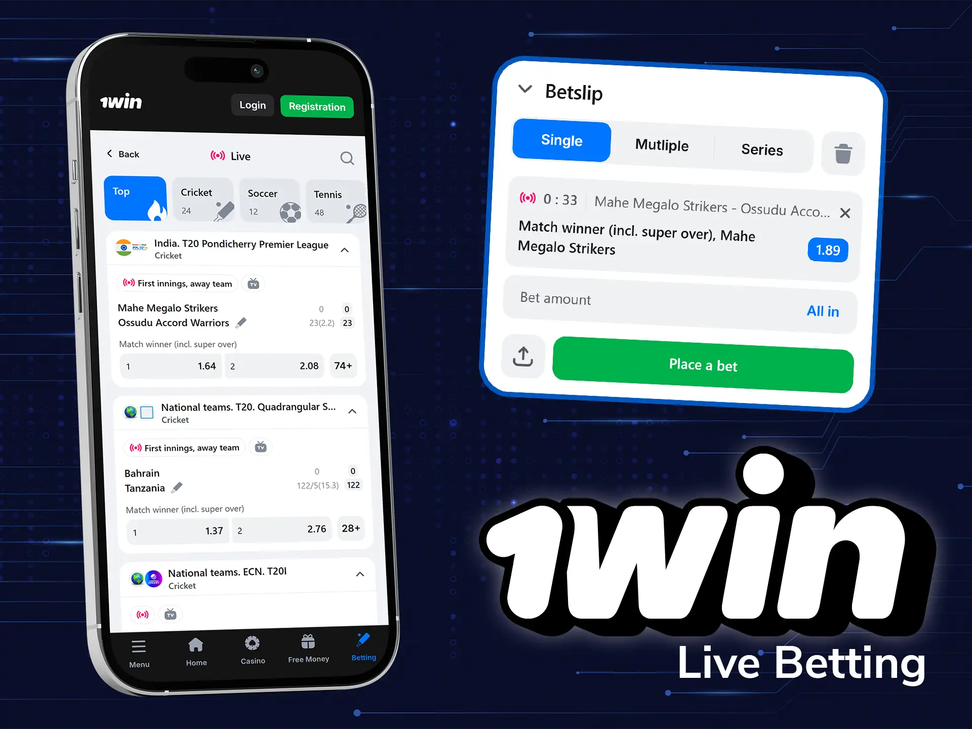 Live sports betting feature in the 1win app