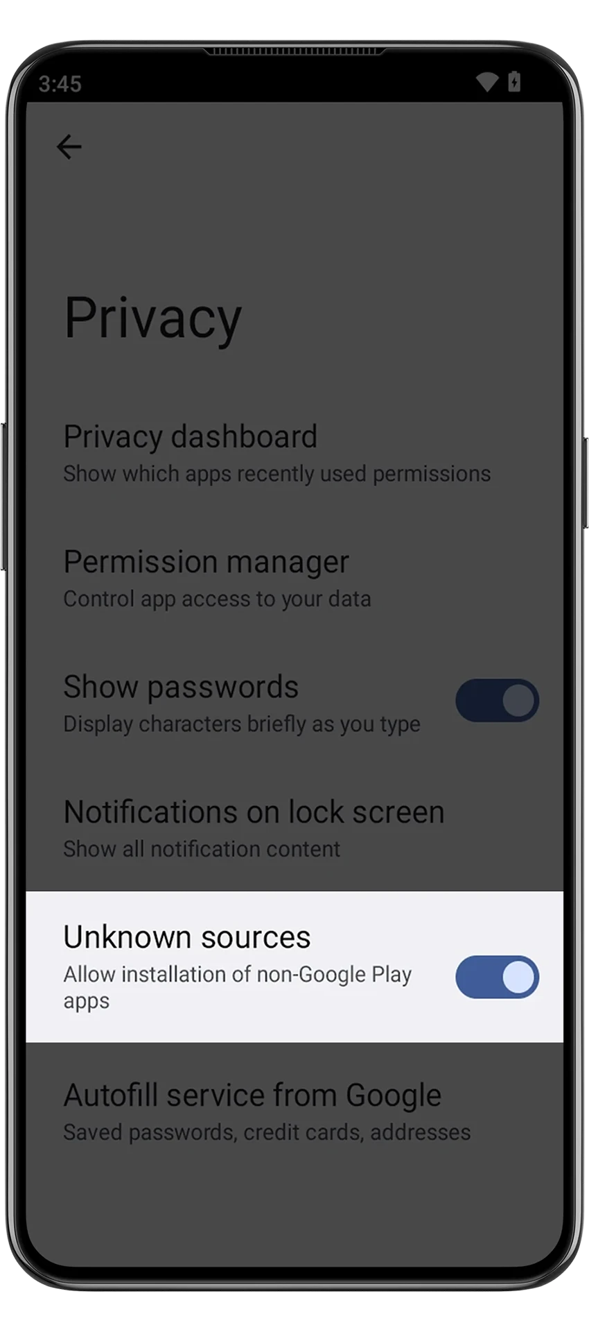 Enable installation from unknown sources for 1win app