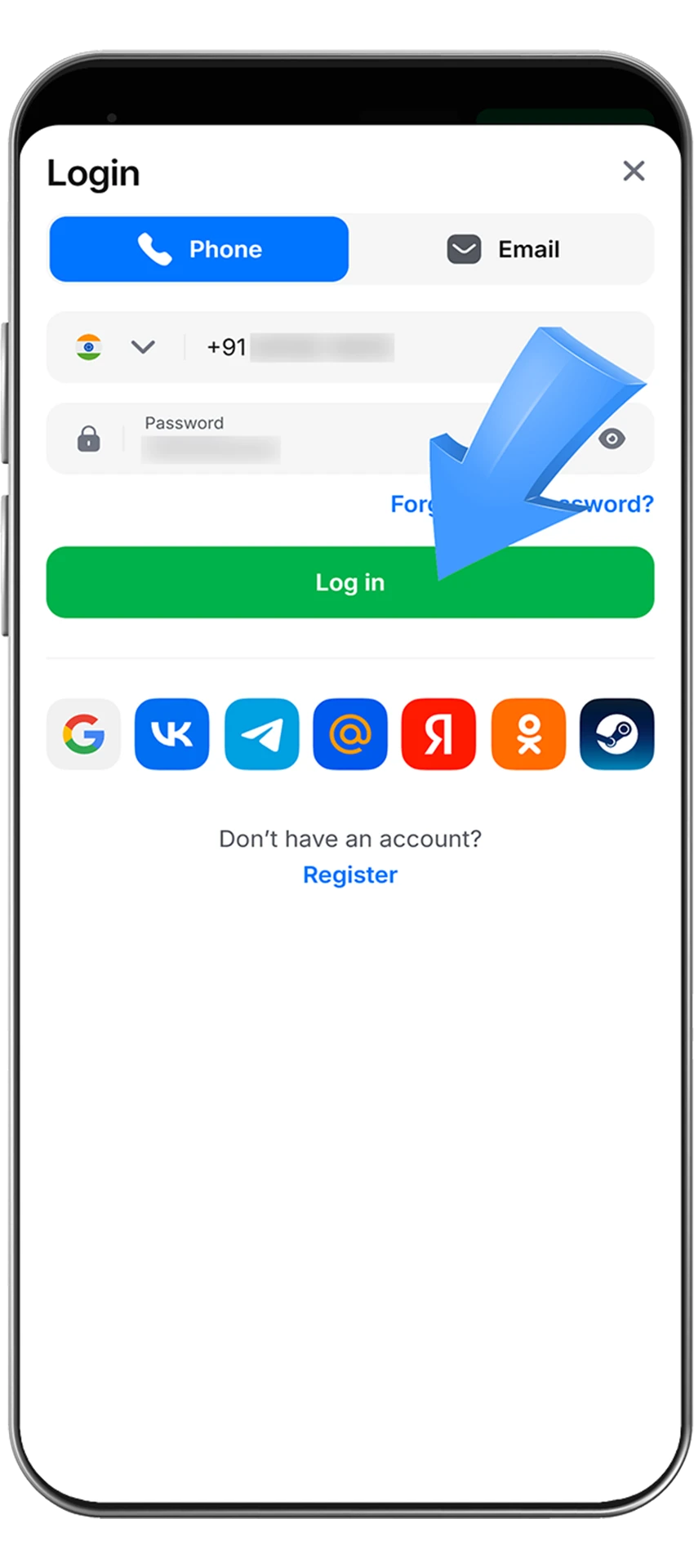 Login page for 1win account