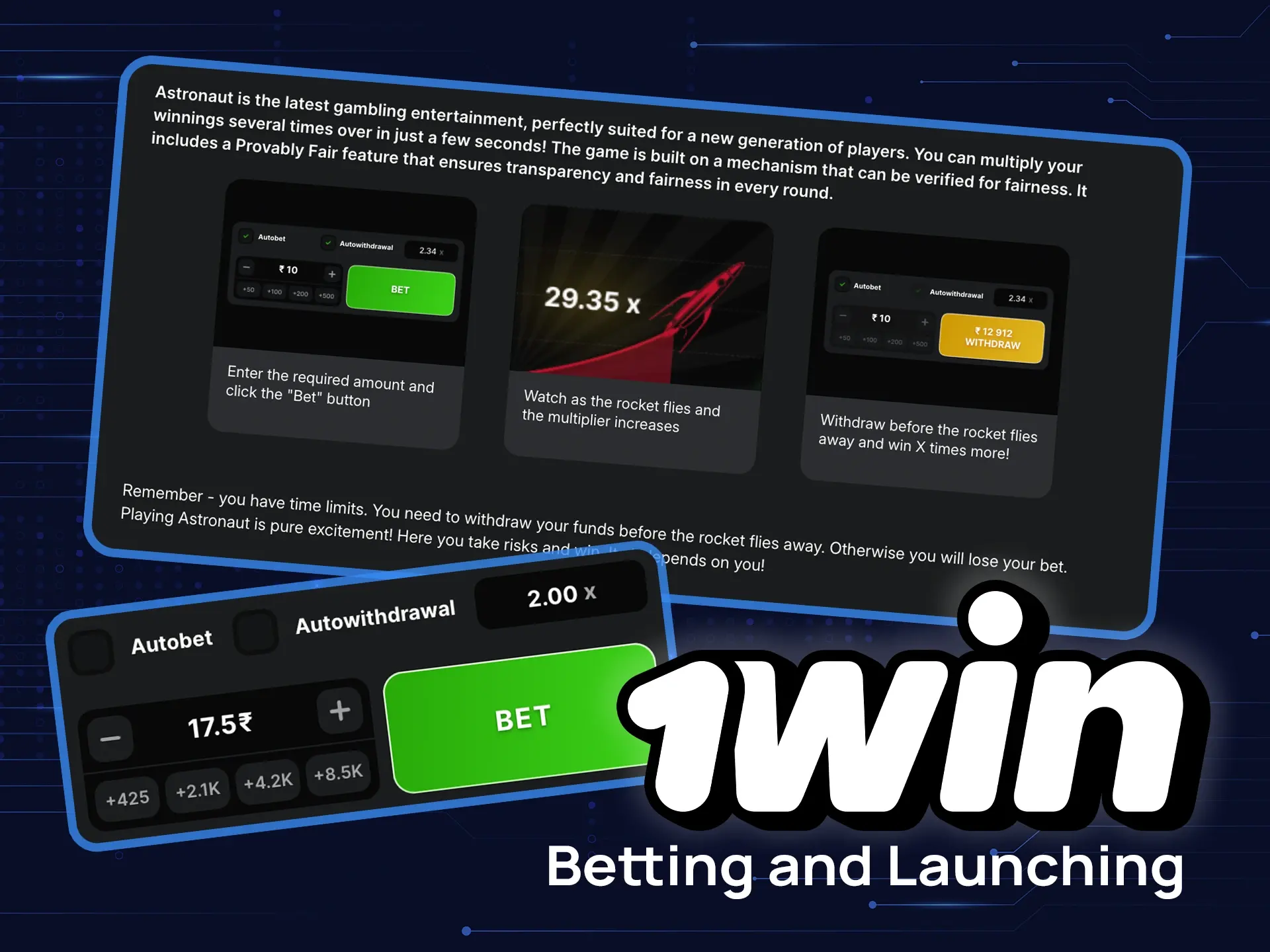 Learn how to place bets and start playing Astronaut on 1win.