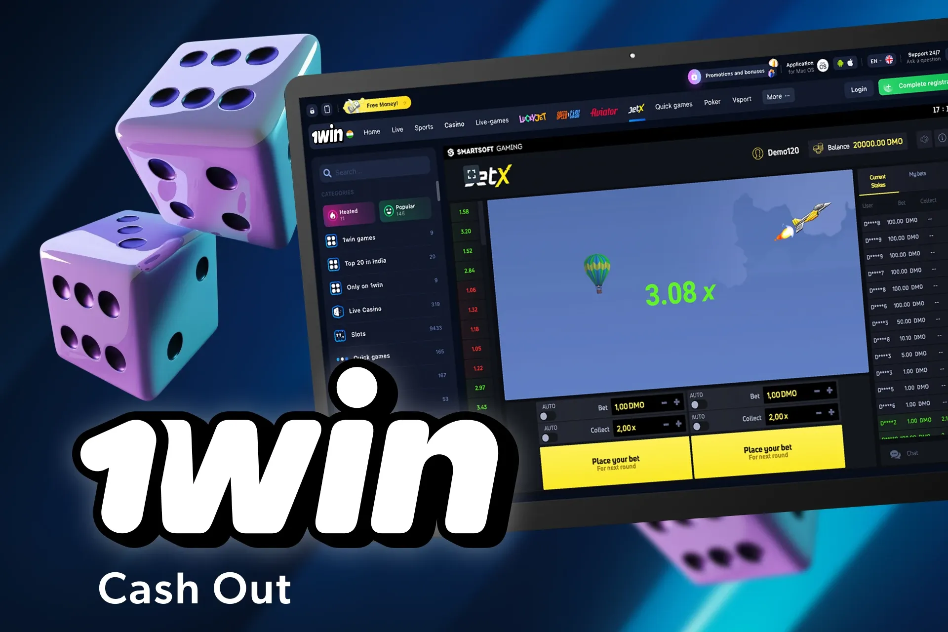 Catch the moment and cash out with the highest possible odds.