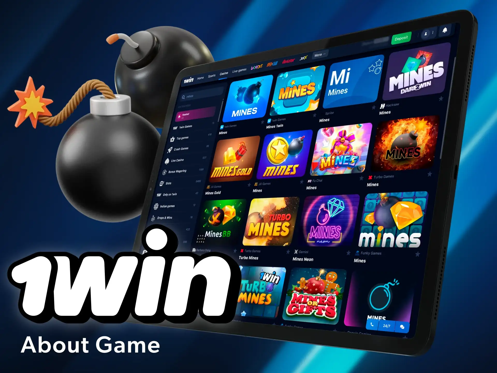 Try your luck in mines games at the 1win online casino.